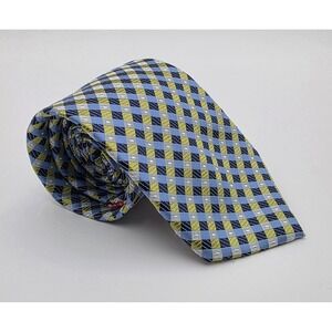 John Sparks Blue Green Geometric Diamond Floral Lining Polyester Men's Necktie